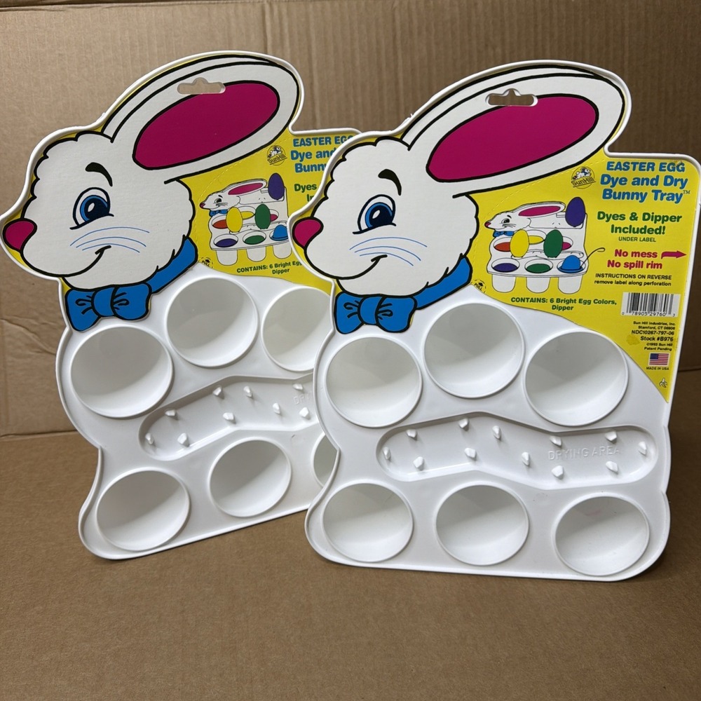 (2) Sunhill Easter Egg Dye & Dry Bunny Tray W/ 6 Colors And Dipper Included 1993